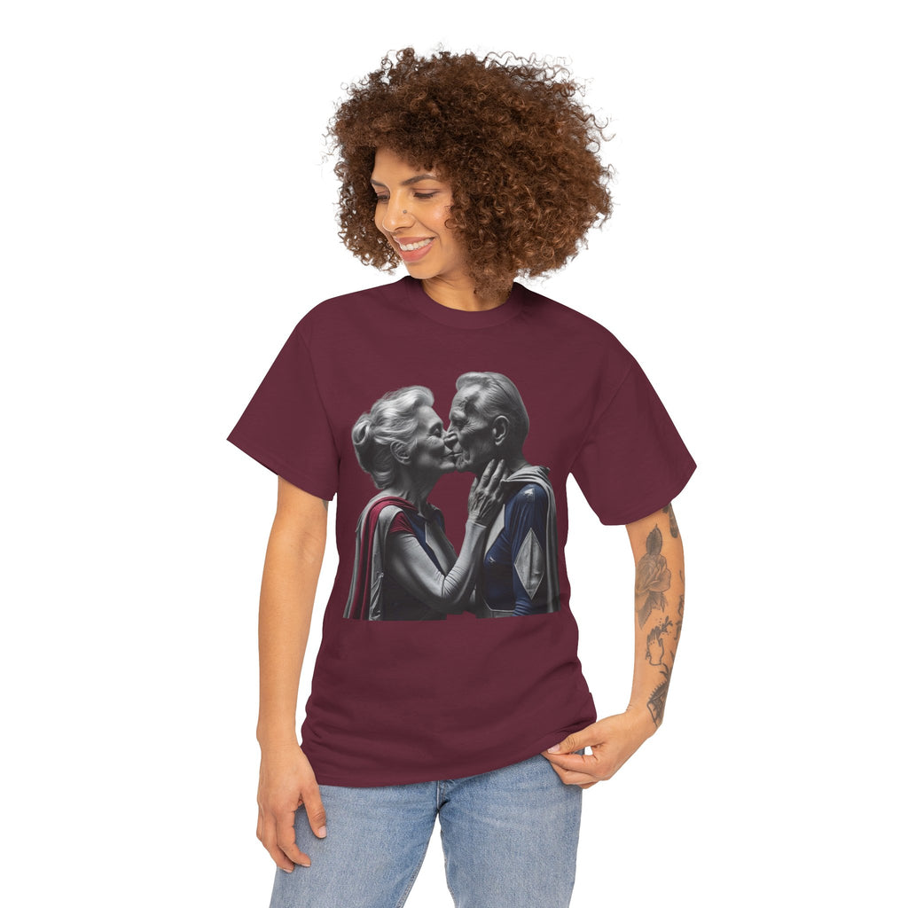 Kissing Old Superheroes — T‑Shirt