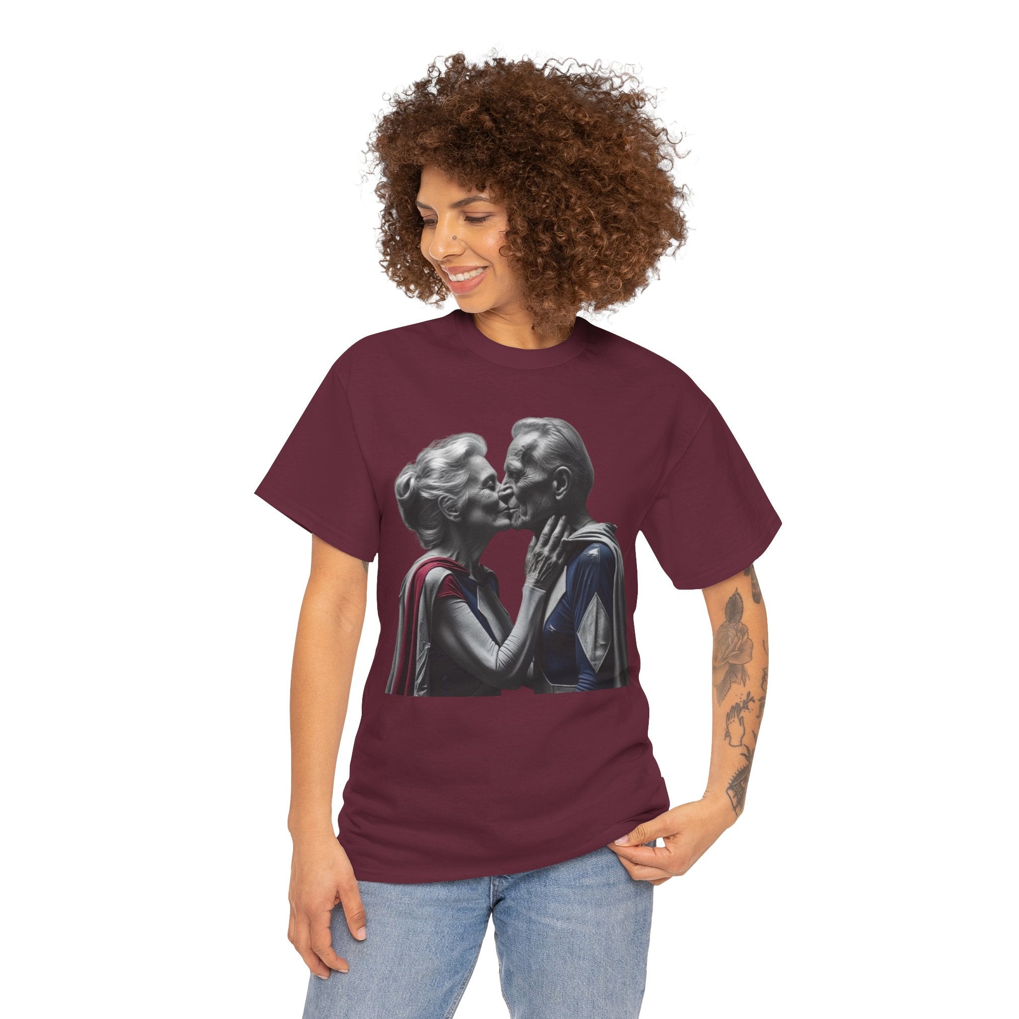 Kissing Old Superheroes — T‑Shirt