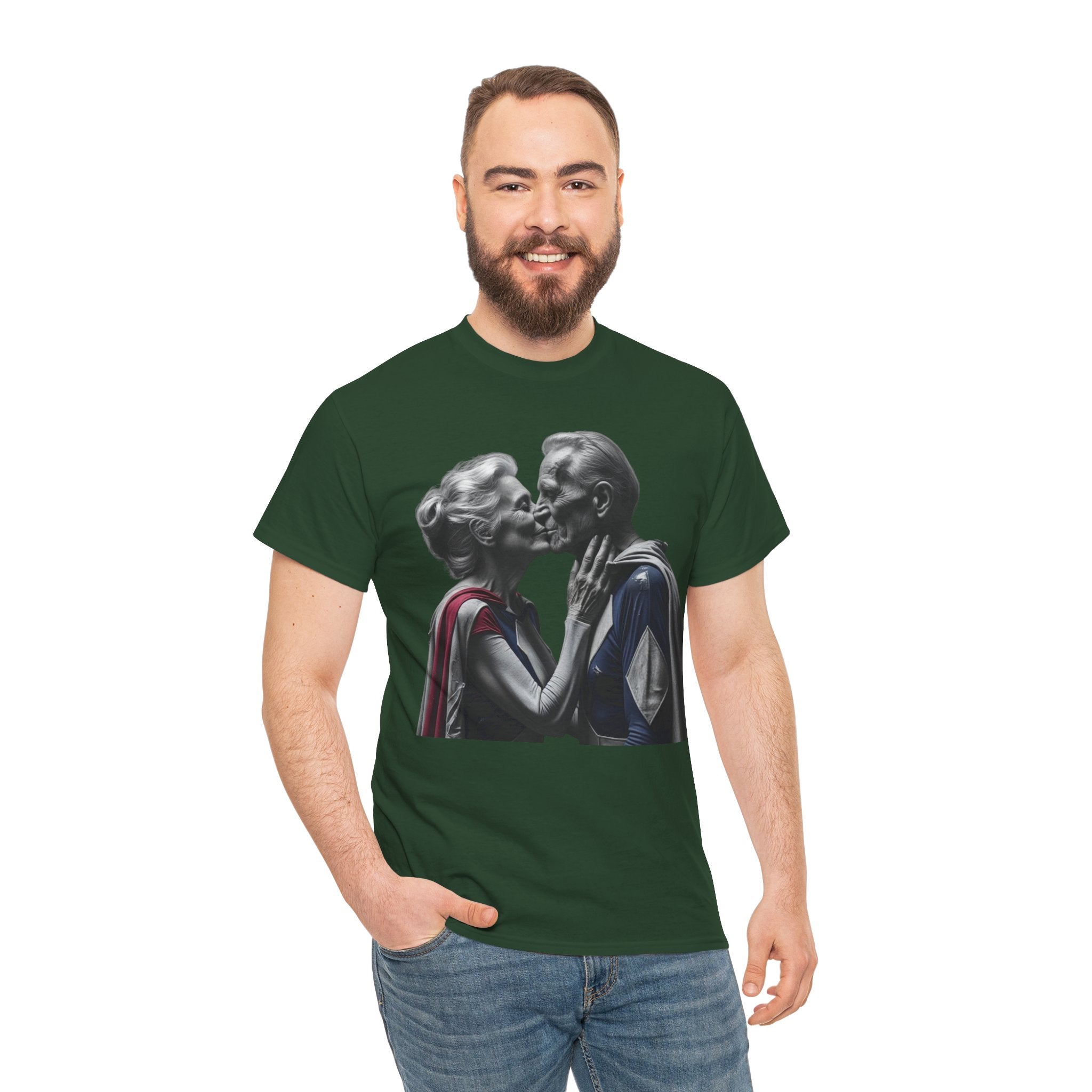Kissing Old Superheroes — T‑Shirt