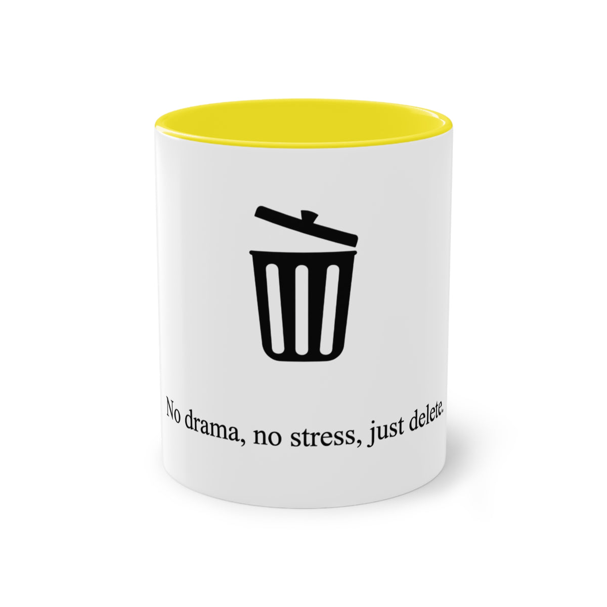 No Drama No Stress Just Delete Mug in Yellow – no drama just delete funny office mug