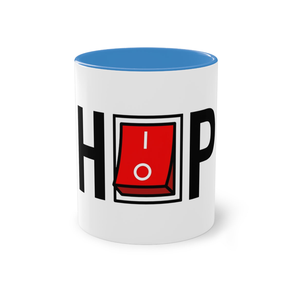 Hip Hop Mug in Light Blue – red help switch hip hop music mug