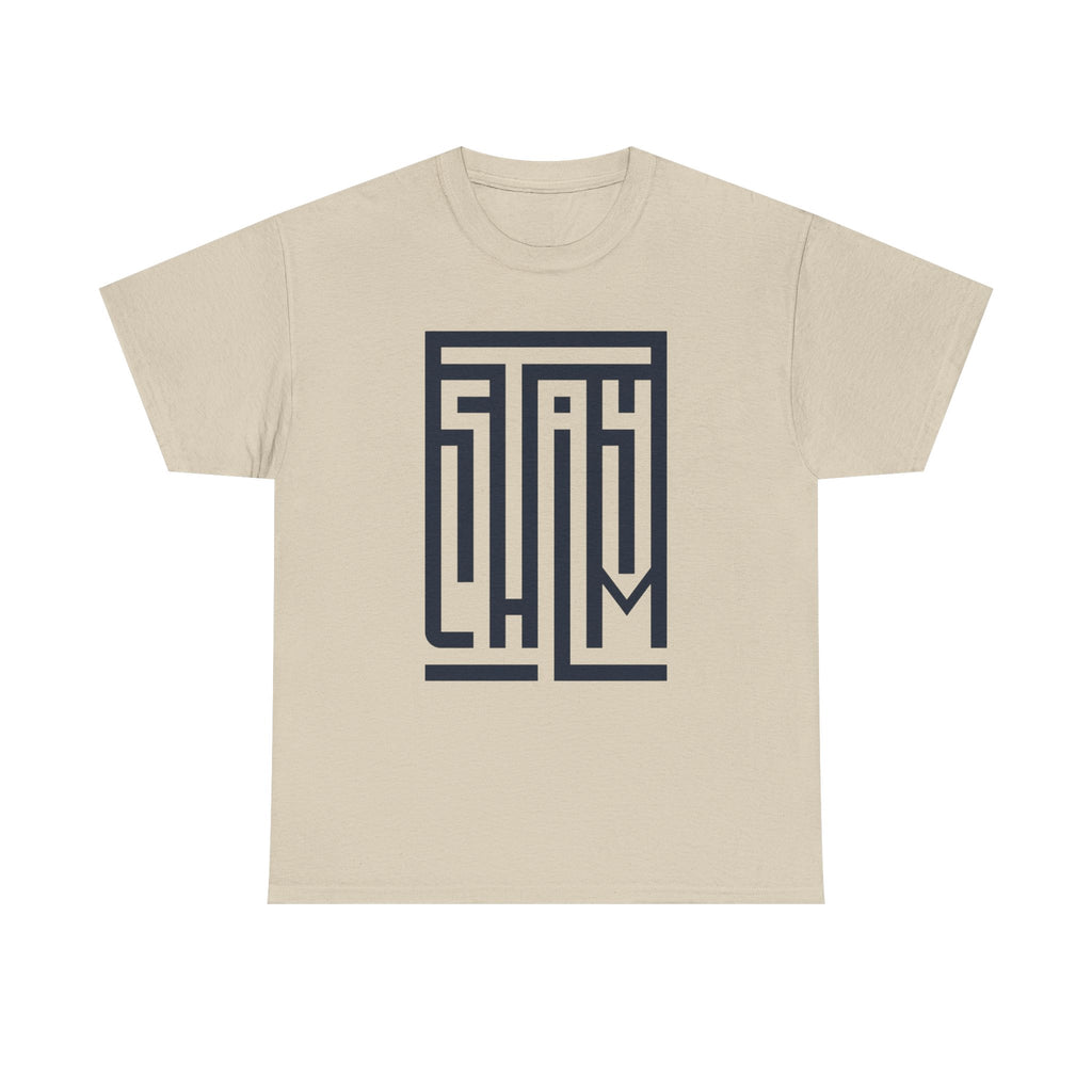 Stay Calm T-Shirt – Minimalist Maze Wordmark Graphic Tee
