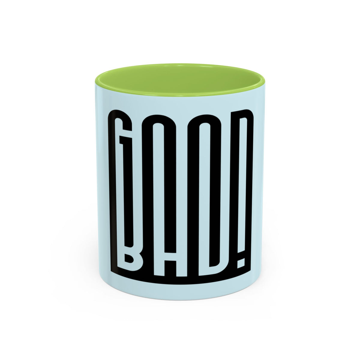 Good Bad Mug in Light Green – good bad bold typography mug