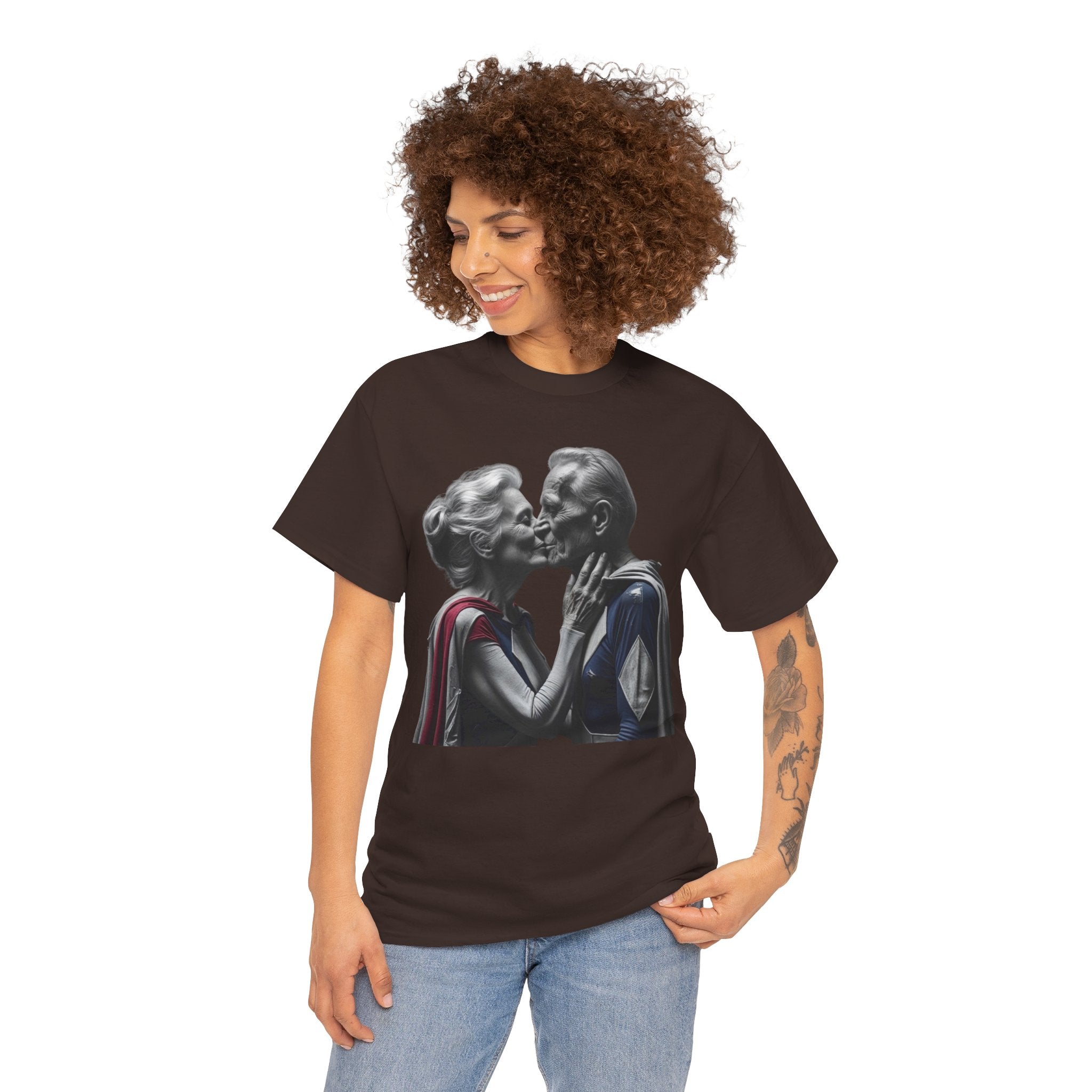 Kissing Old Superheroes — T‑Shirt