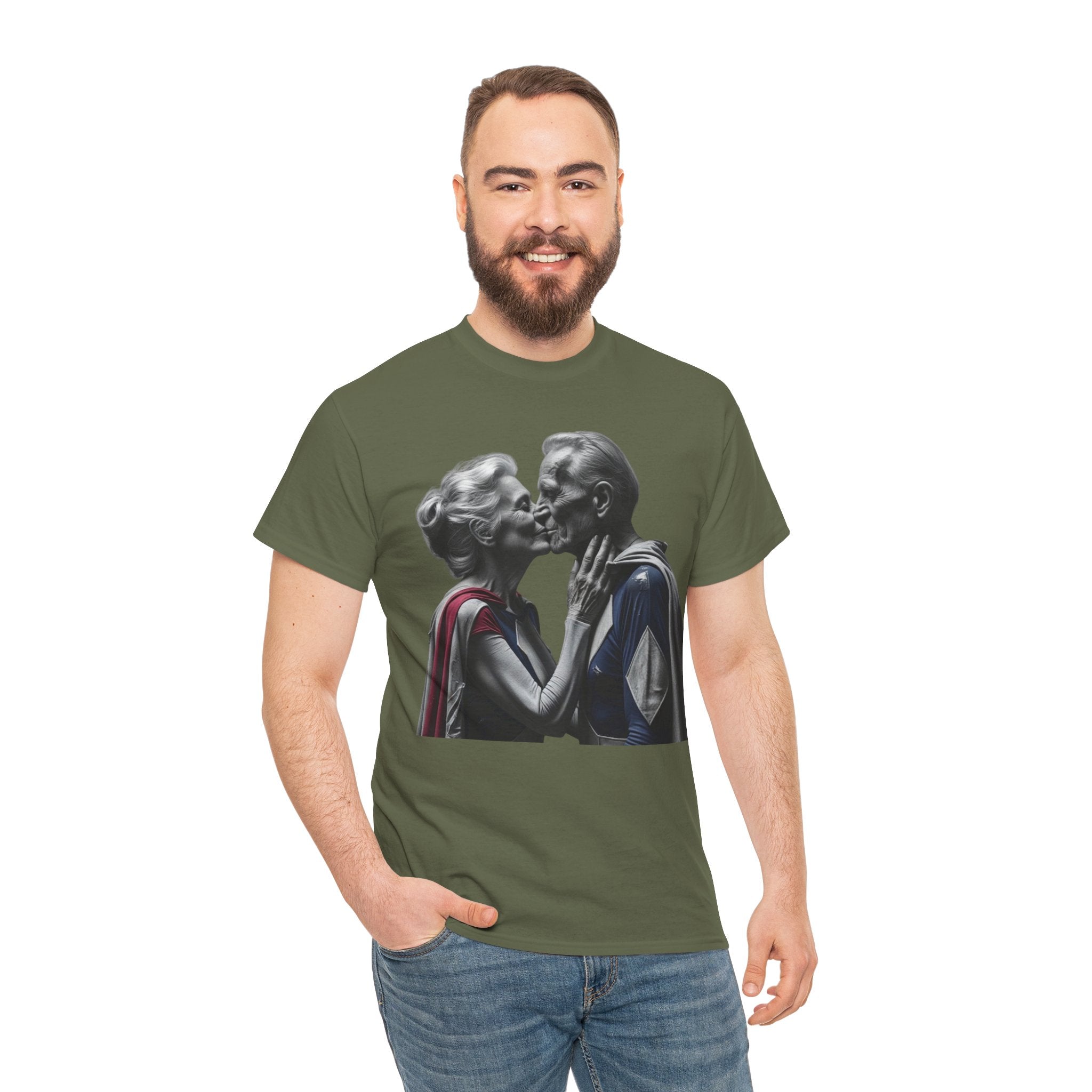 Kissing Old Superheroes — T‑Shirt