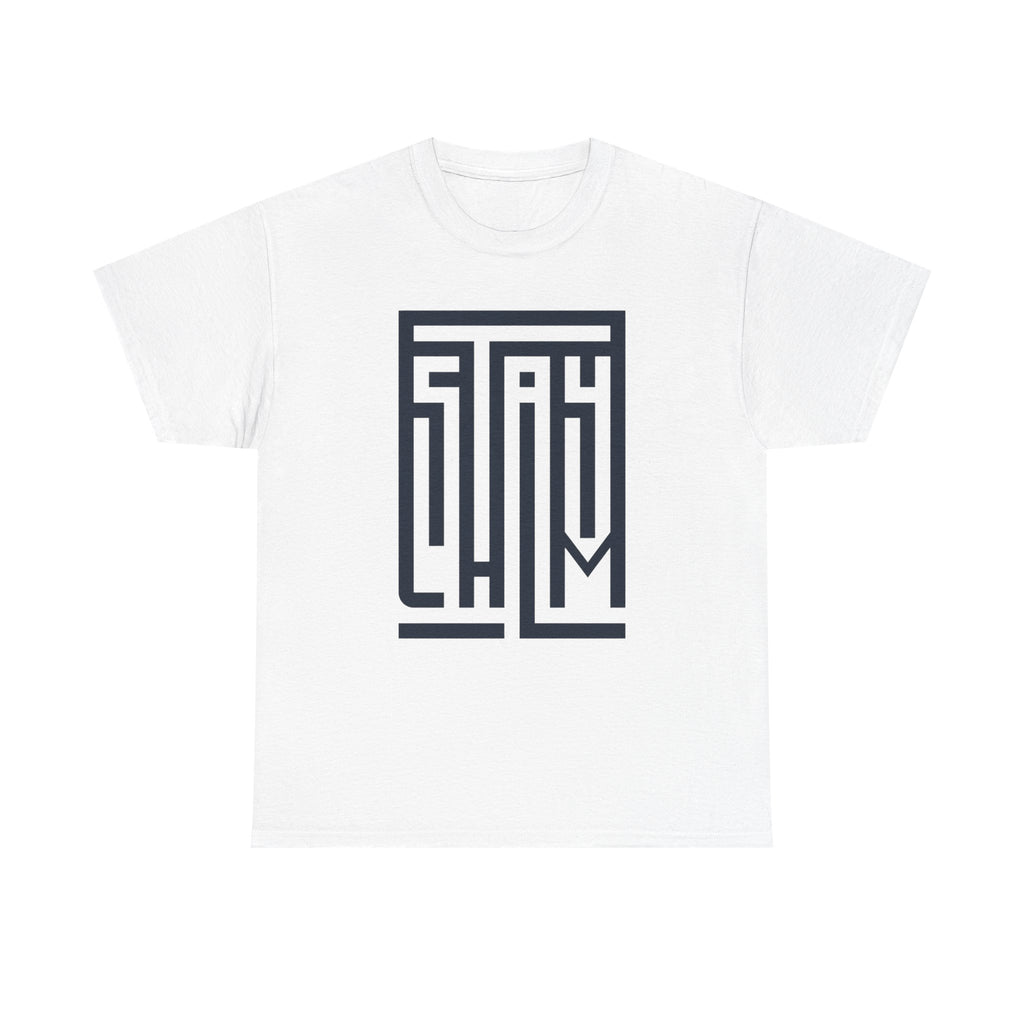 Stay Calm T-Shirt – Minimalist Maze Wordmark Graphic Tee