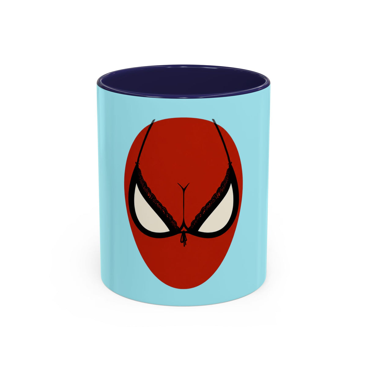 Spider Brassière Mug in Navy – red superhero mask pop culture mug