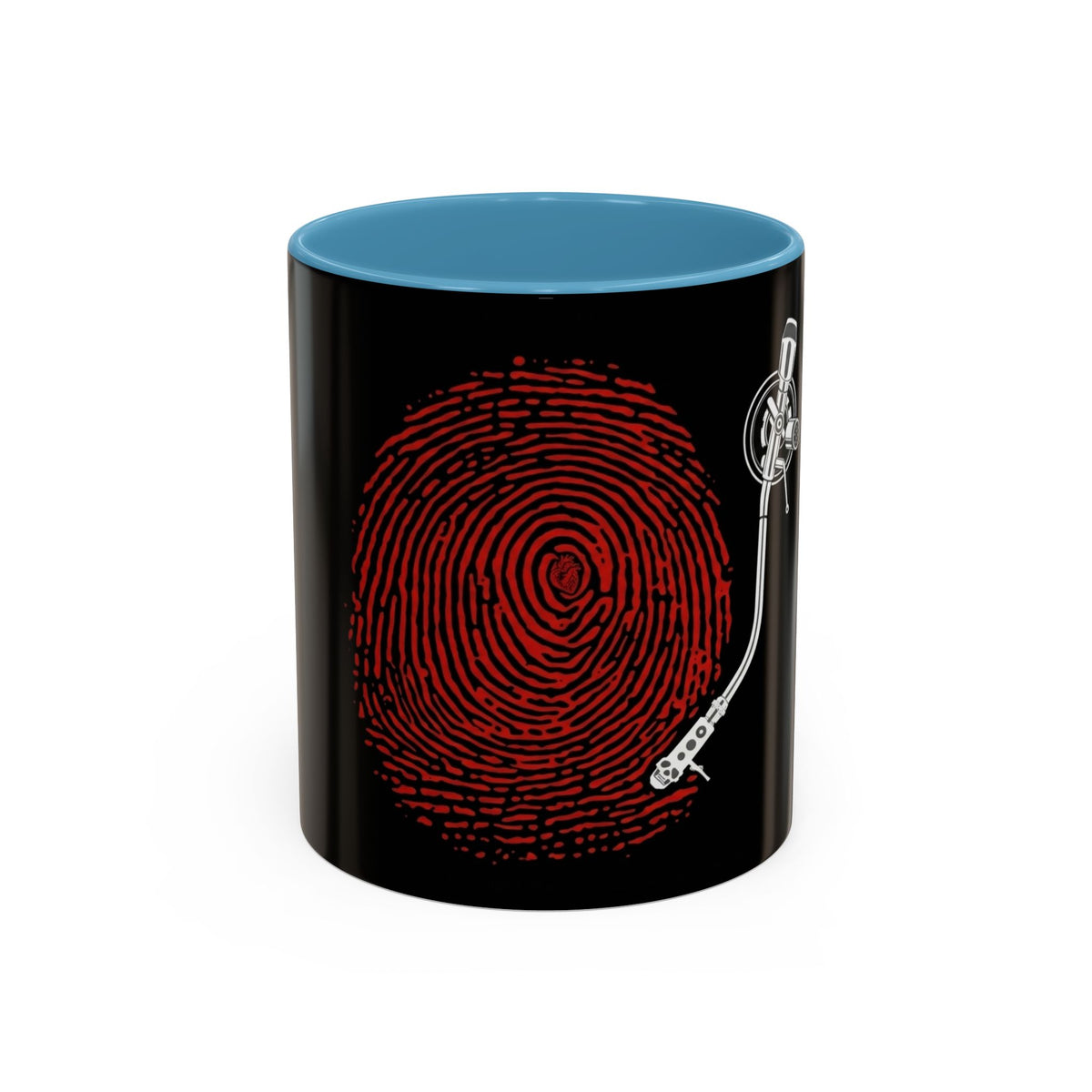 Red Vinile Mug in Light Blue – fingerprint turntable vinyl music art mug