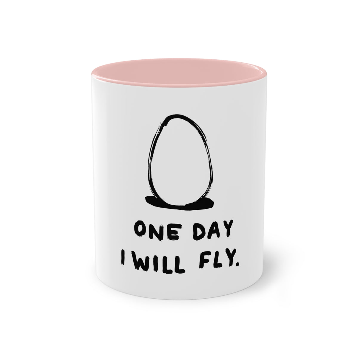One Day I Will Fly Mug in Pink – egg dreaming of flying inspirational mug