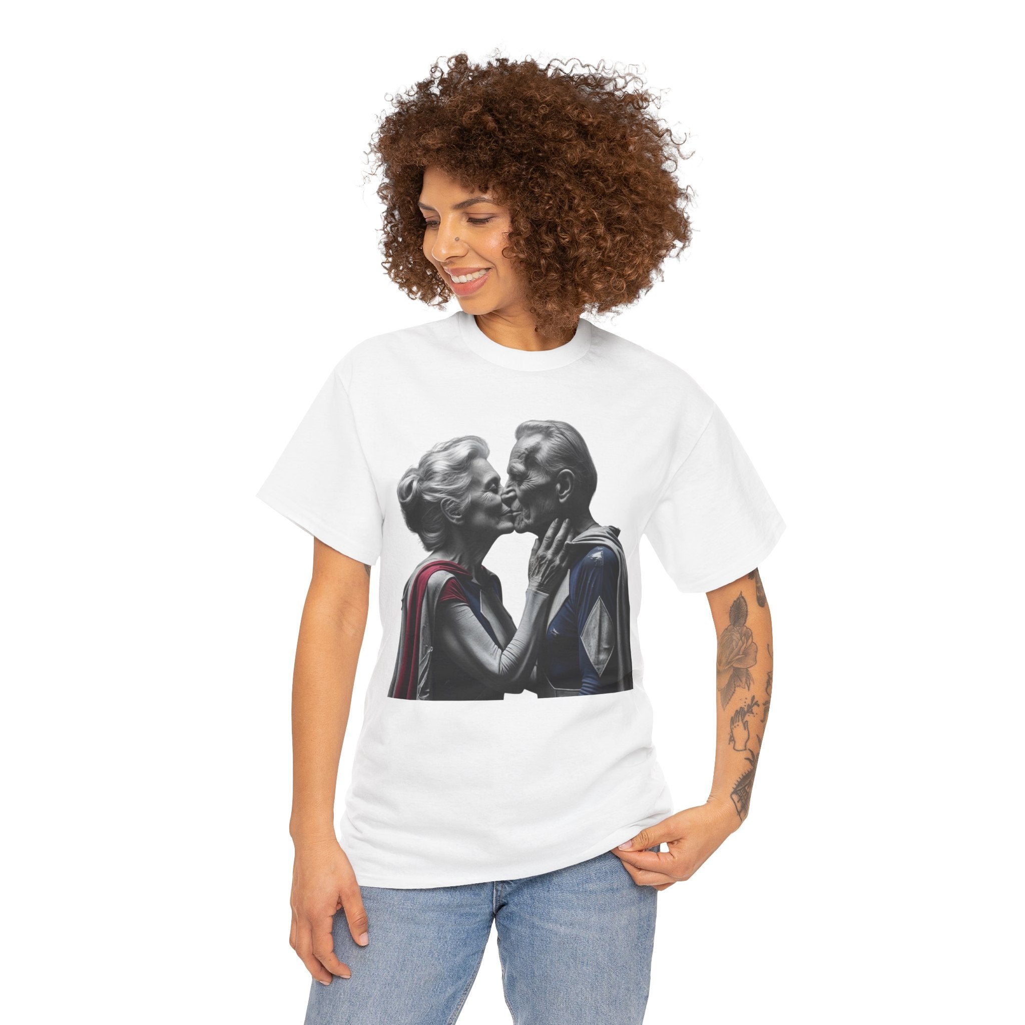 Kissing Old Superheroes — T‑Shirt