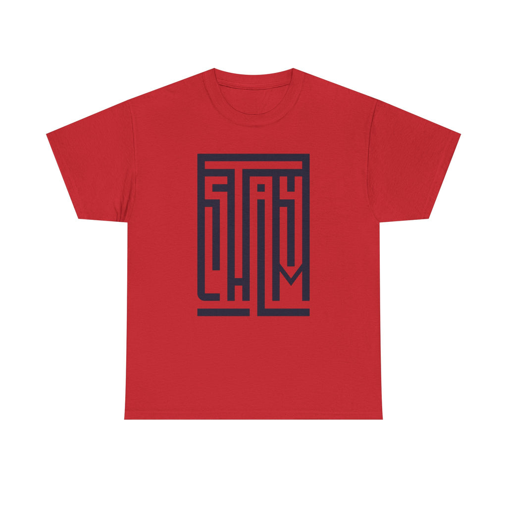 Stay Calm T-Shirt – Minimalist Maze Wordmark Graphic Tee