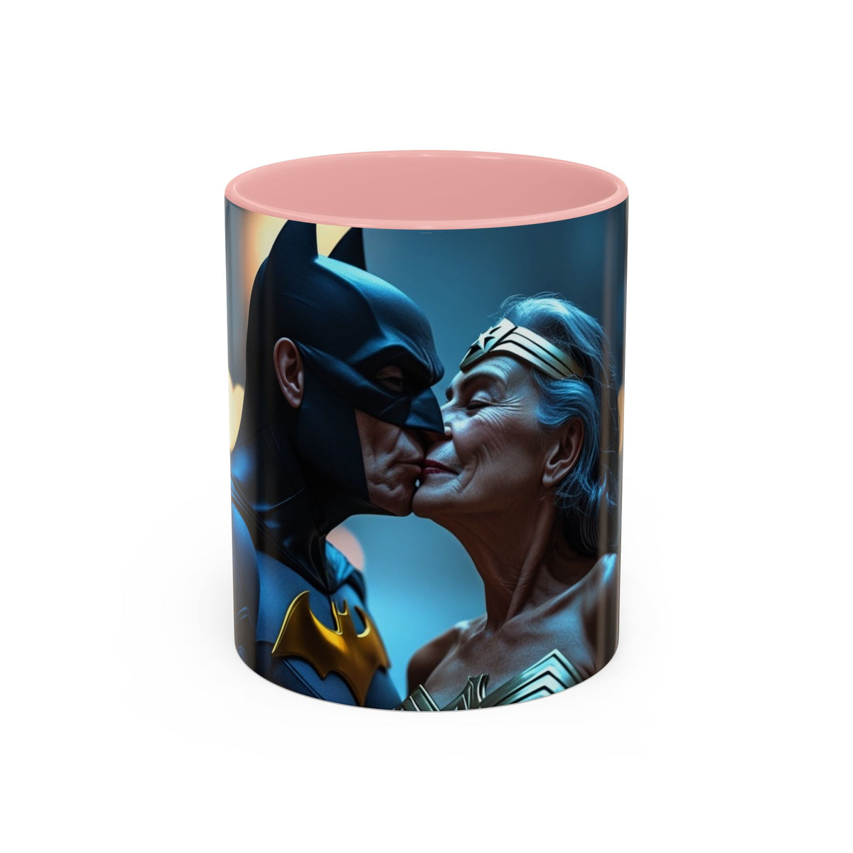 Batman & Wonder Woman Kiss Mug in Pink – Batman and Wonder Woman kiss superhero mug