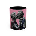 Elderly Superhero Couple Mug in Black – elderly superhero couple kiss pop art mug