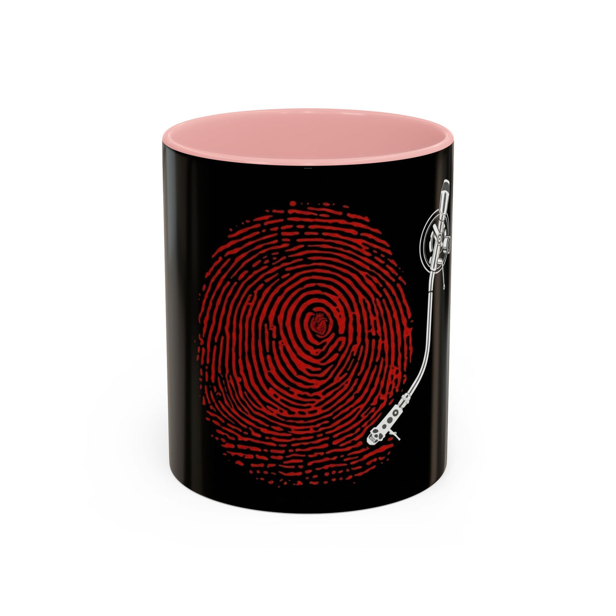 Red Vinile Mug in Pink – fingerprint turntable vinyl music art mug