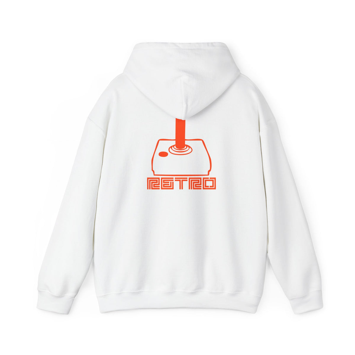 Retro Arcade Joystick Hoodie in White – nostalgic gaming graphic sweatshirt