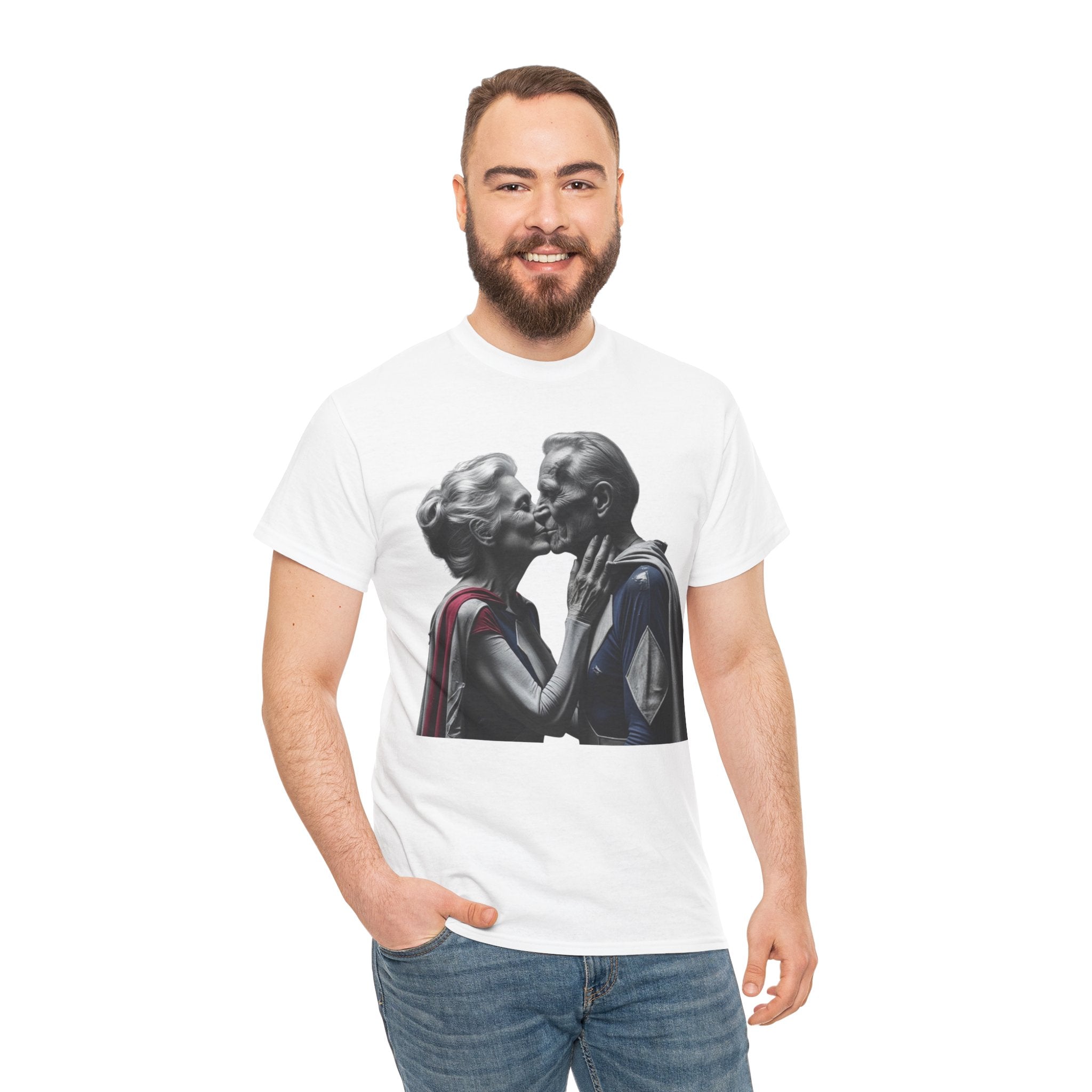 Kissing Old Superheroes — T‑Shirt