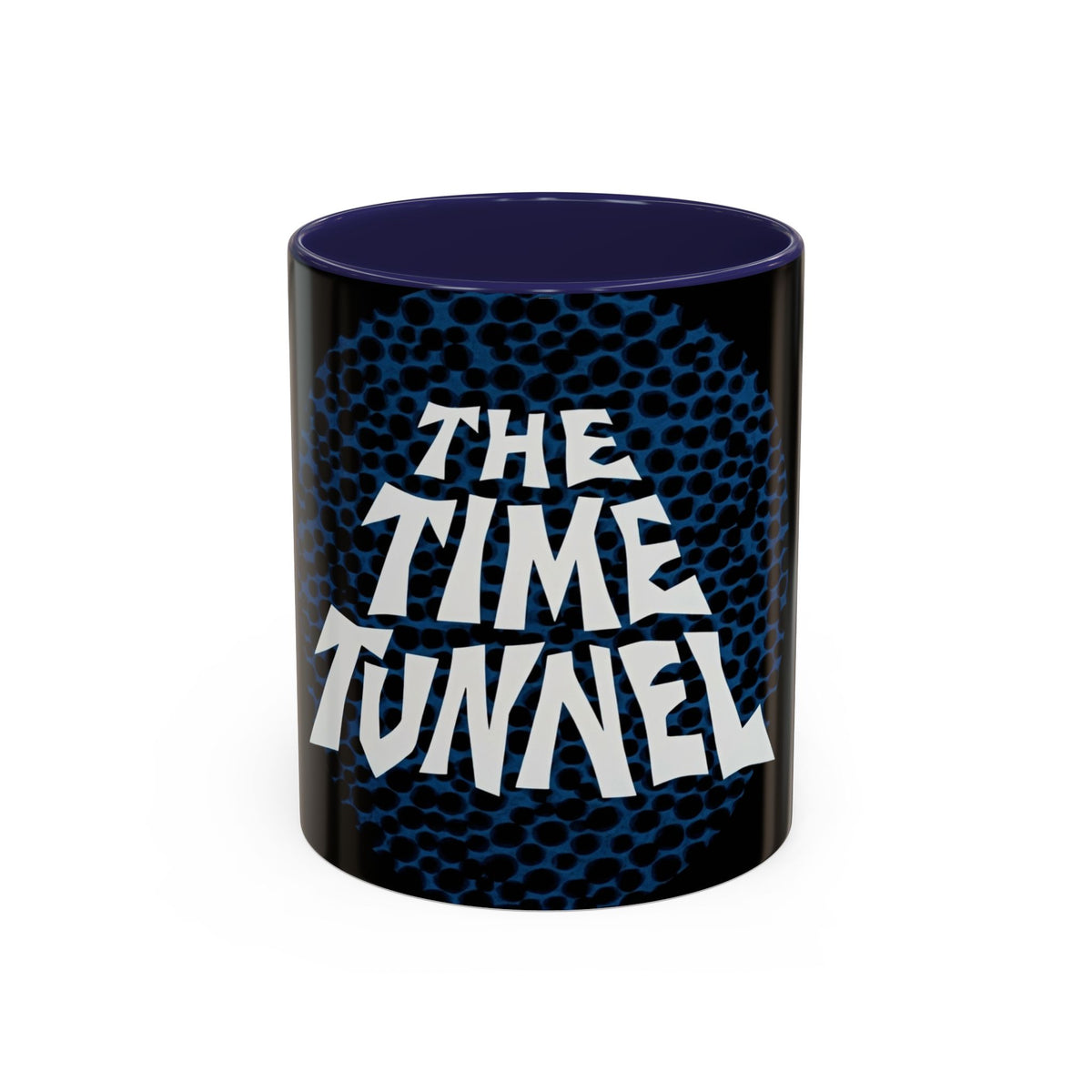 The Time Tunnel Mug in Navy – retro sci-fi time tunnel spiral mug