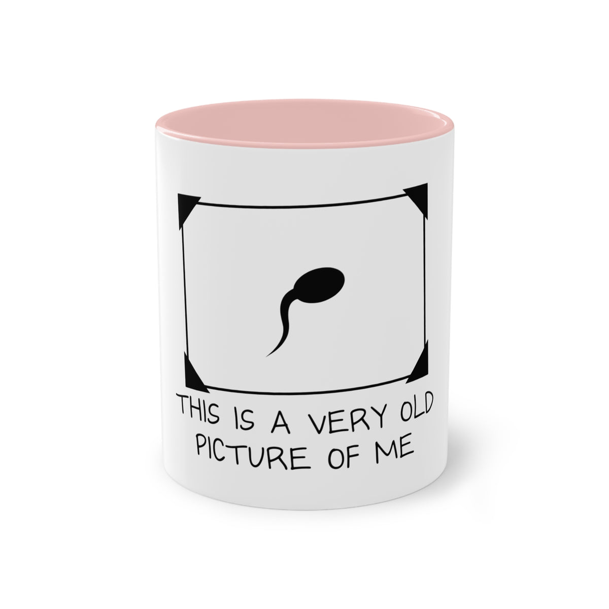 'This Is a Very Old Picture of Me' Mug in Pink – funny sperm drawing novelty mug