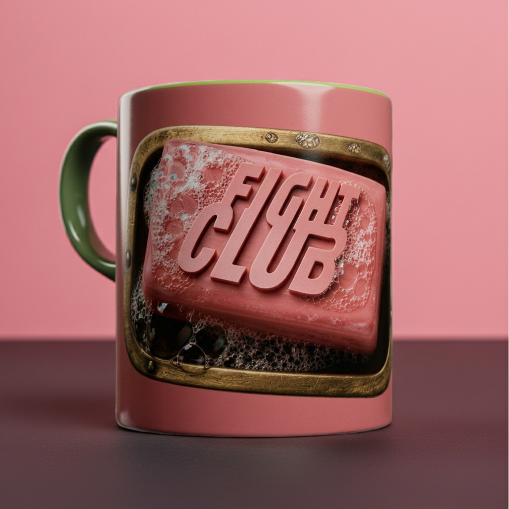 Fight Club Soap Bar Mug – Fight Club pink soap bar cult film mug.