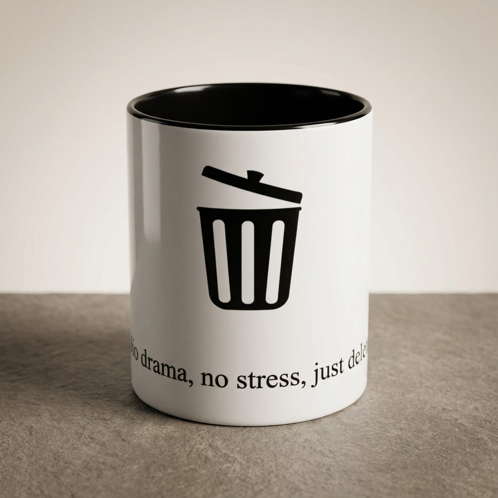 "No drama, no stress, just delete" — Coffee Mug