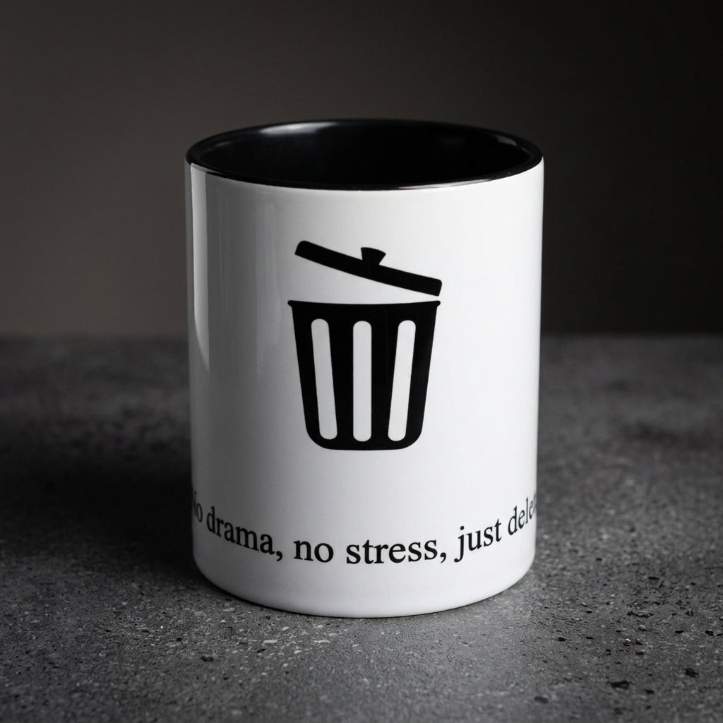 "No drama, no stress, just delete" — Coffee Mug