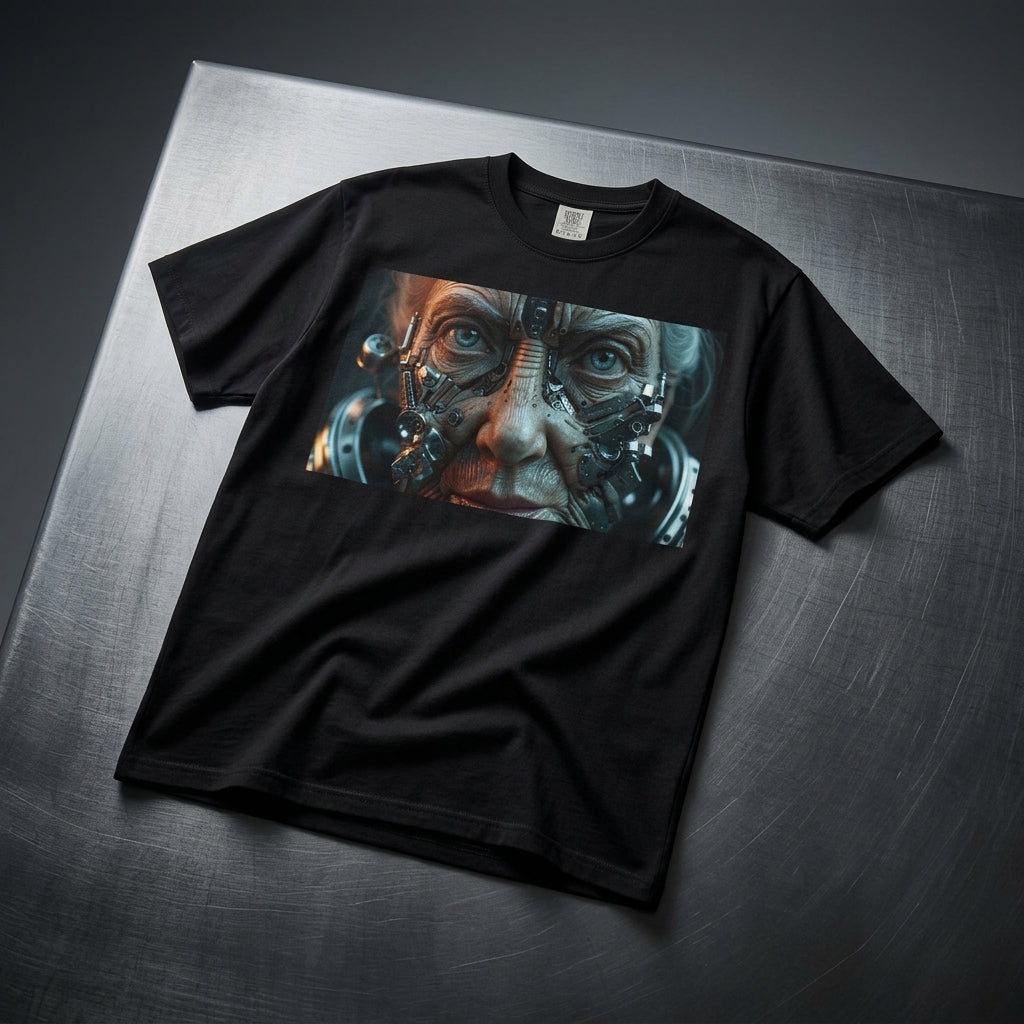 Cybernetic Old Face T-Shirt – Sci-Fi Art Graphic Tee