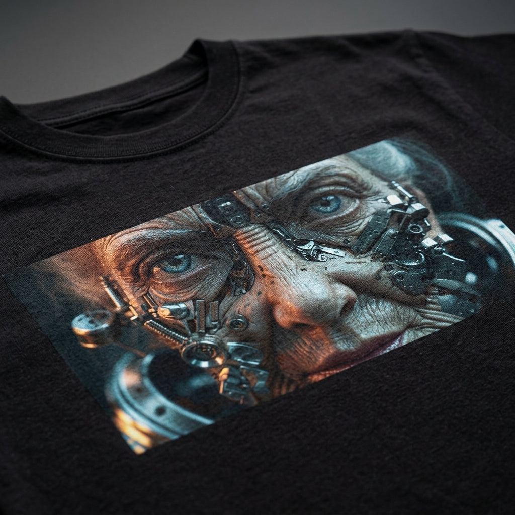 Cybernetic Old Face T-Shirt – Sci-Fi Art Graphic Tee