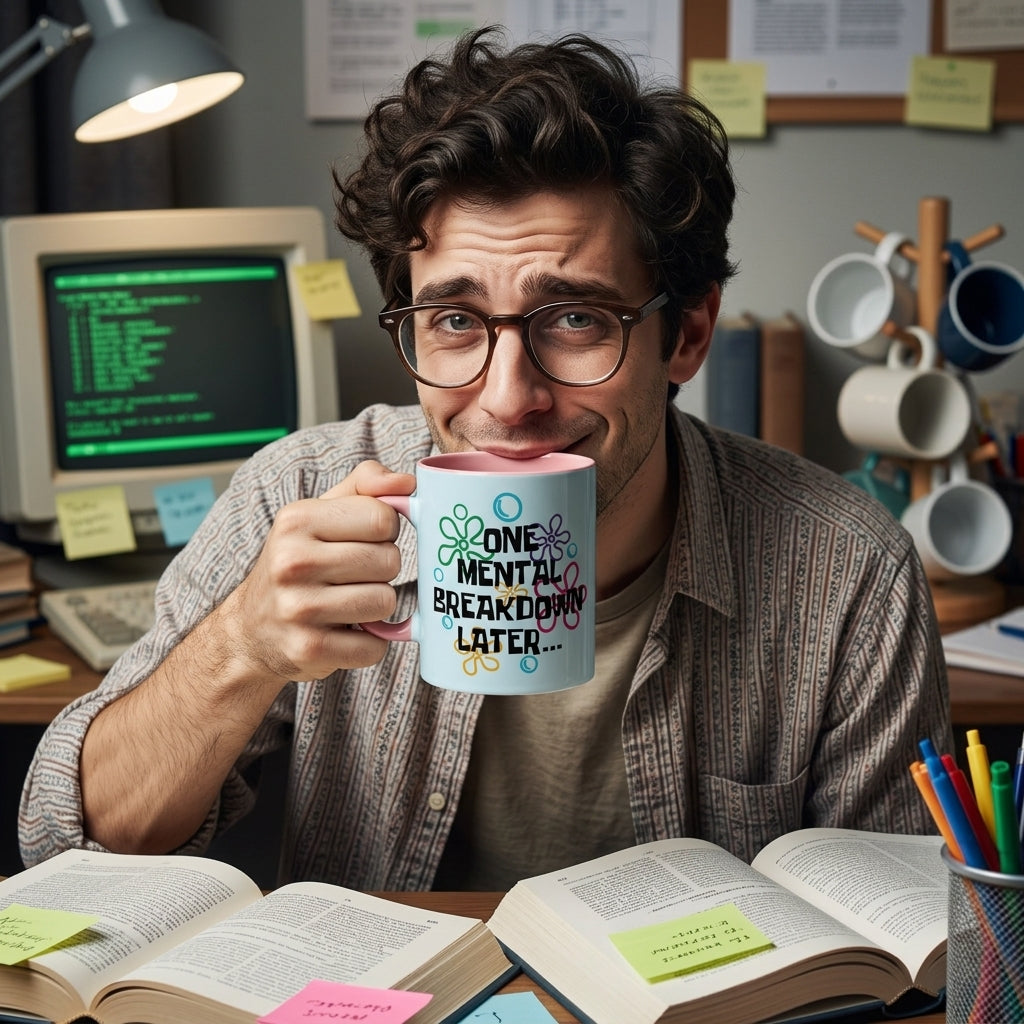 "One Mental Breakdown Later" — Coffee Mug