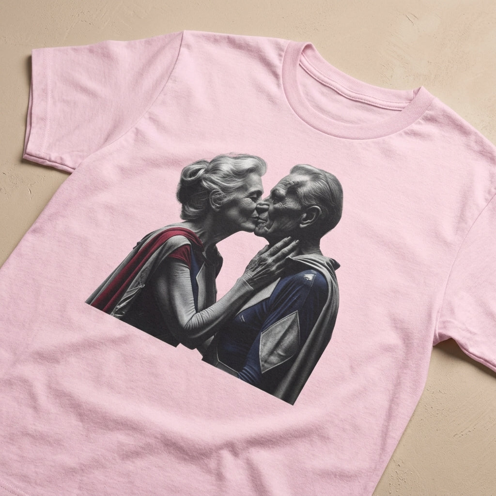 Kissing Old Superheroes — T‑Shirt