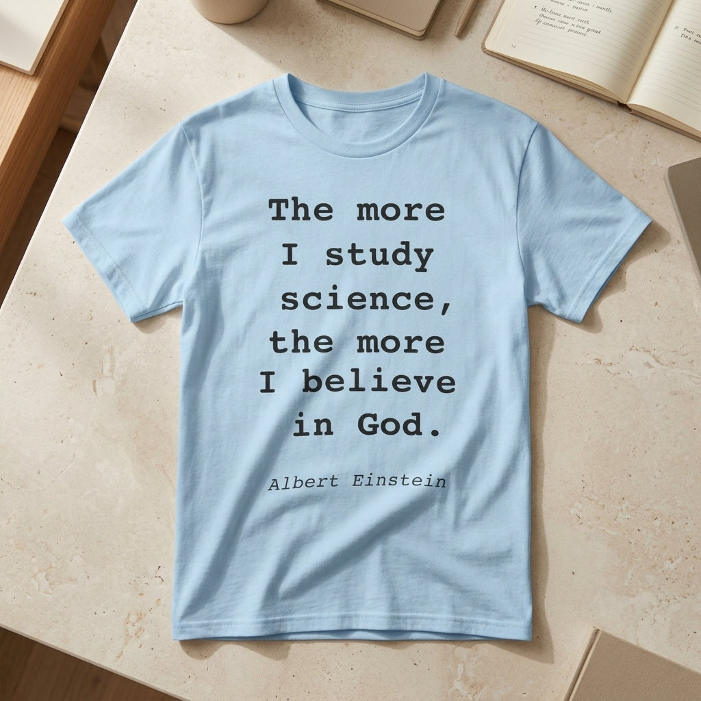 “The more I study science, the more I believe in God” —  T‑Shirt