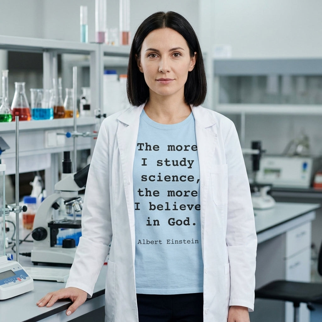 “The more I study science, the more I believe in God” —  T‑Shirt