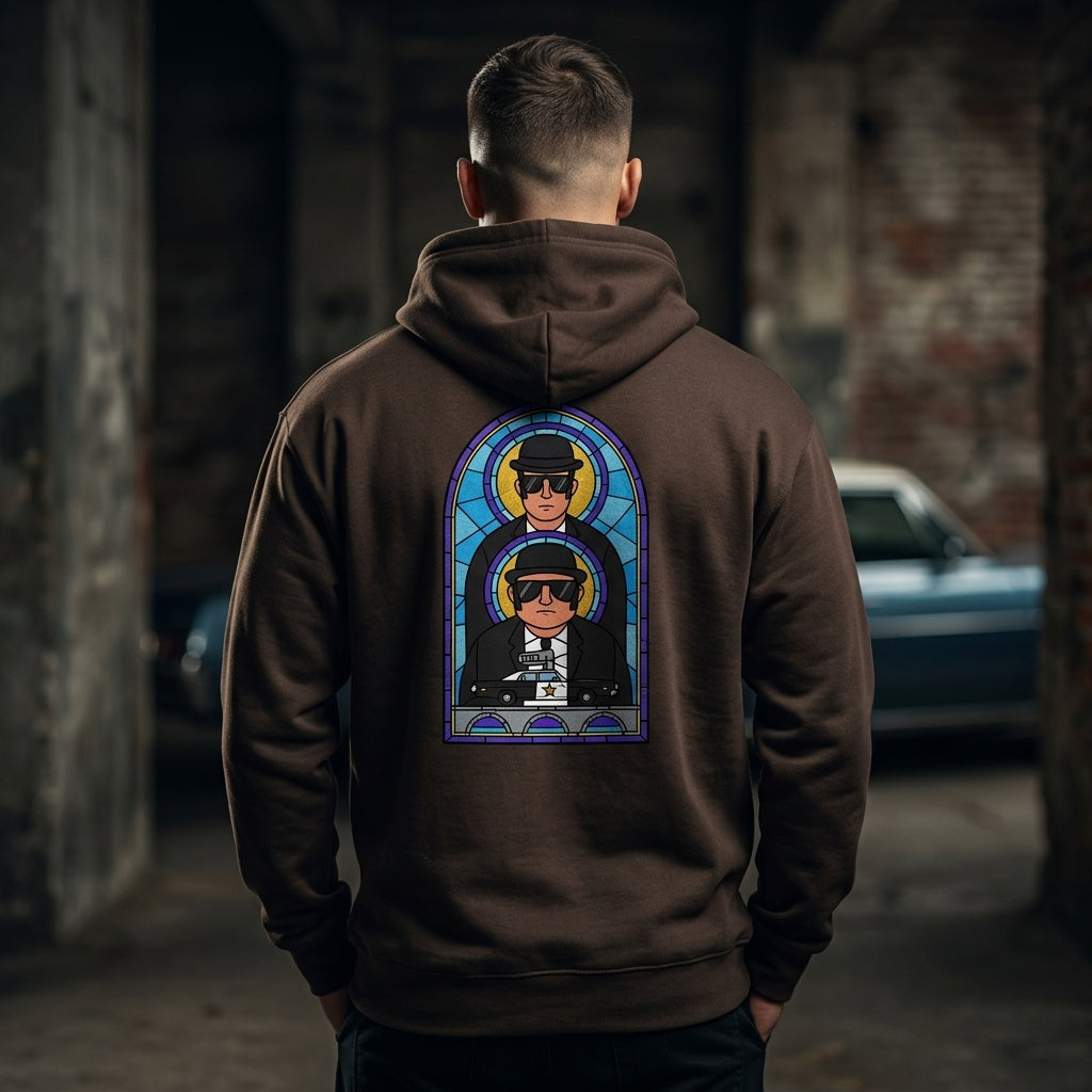 The Blues Brothers Tribute Hoodie with a retro music and film graphic