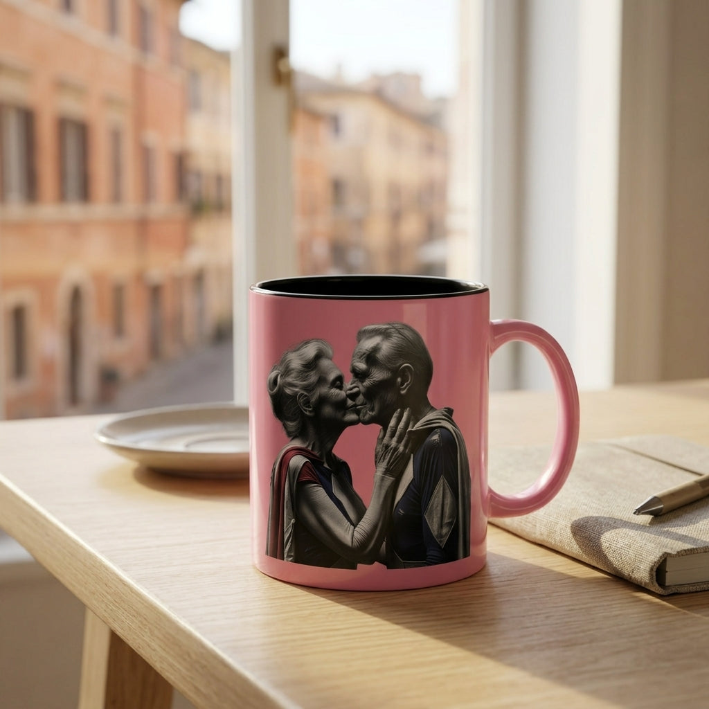 Elderly Superhero Couple Coffee Mug – Funny Pop Culture Ceramic Mug